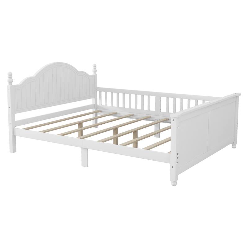 Roomfitters Twin/Full Platform Bed, Slatted Headboard and Removable Guardrails with Wooden Frame for Bedrooms or Guest Rooms
