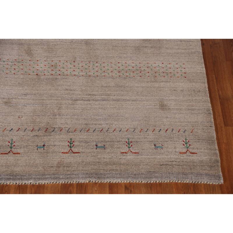 Hand Knotted Oriental 100% Wool Carpet Tribal Animal Pictorial Brown Gabbeh Area Rug - 7' 9'' X 5' 4''