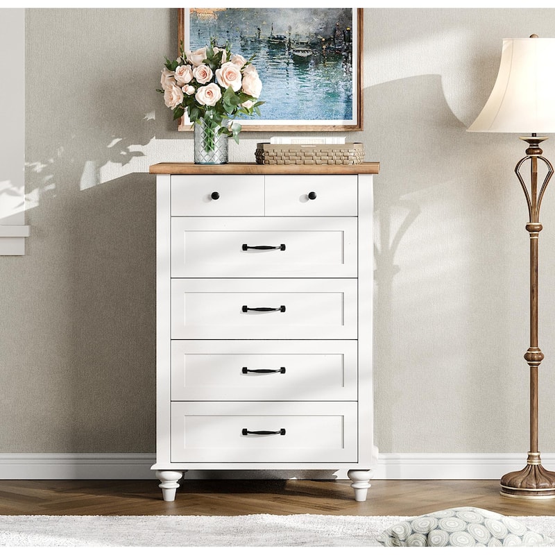 Farmhouse Baby Dresser with 5 Drawers, Wood Kid Dresser for Kids Room