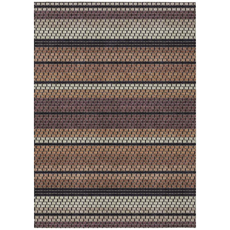 Machine Washable Indoor/ Outdoor Boho Stripe Chantille Rug