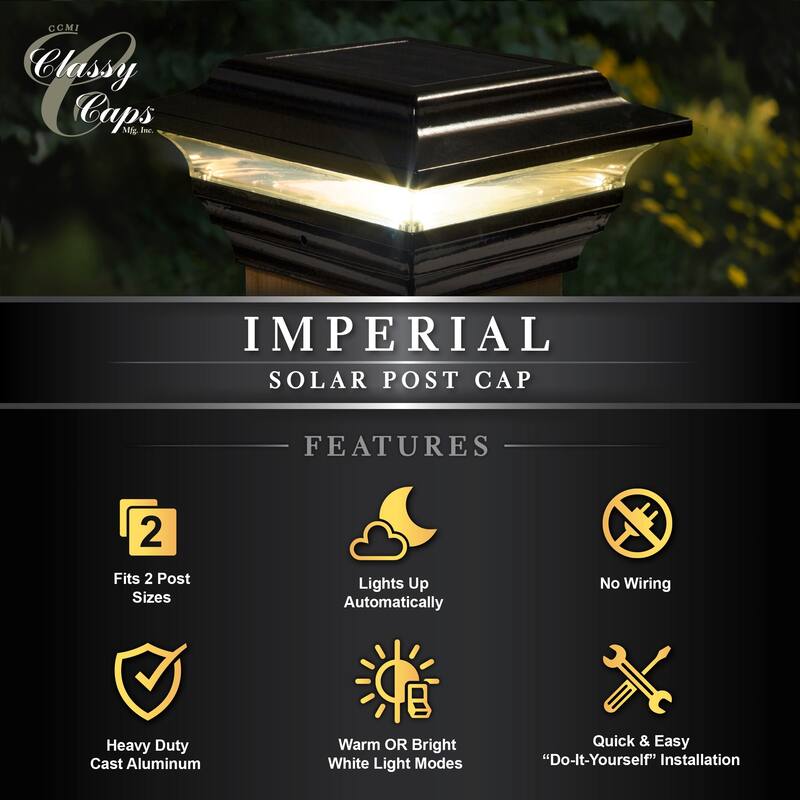Classy Caps 4x4 Black Aluminum Imperial Solar Post Cap (Set of 2)