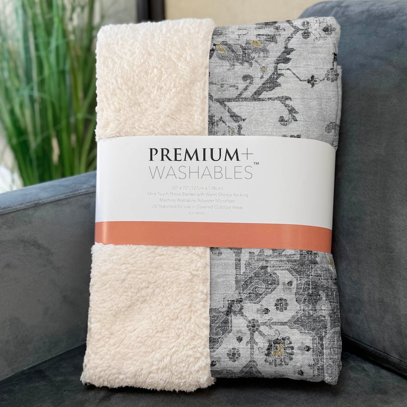 Premium Machine Washable ASB93 Traditional Medallion Sherpa Throw Blanket