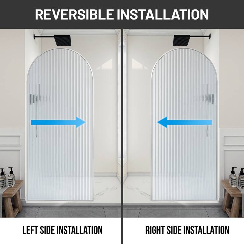 Ember Series 34 in. W x 78 in. H Fixed Framed Shower Door in Black, Gold or Nickel Finish with Clear or Fluted Glass