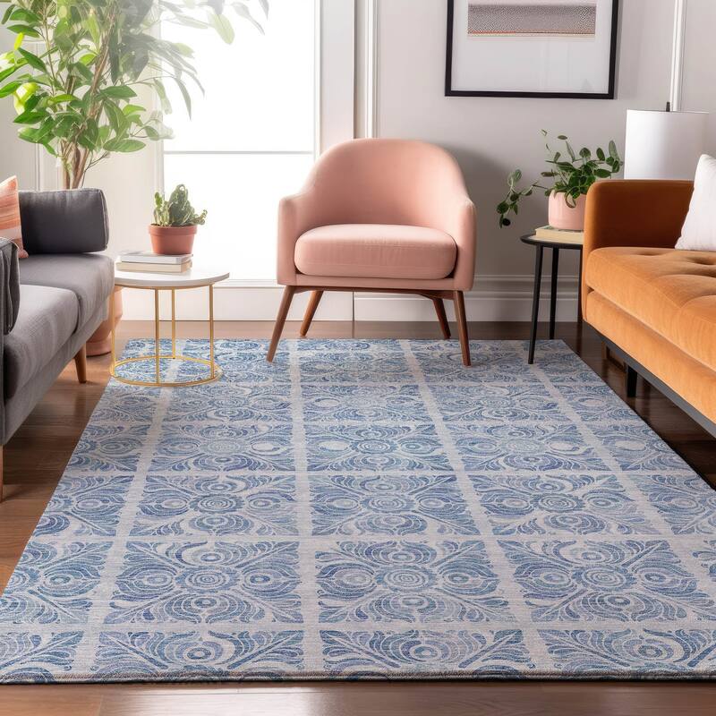 Premium Washable Super Soft Traditional Mosaic Mayfield Rug - Sky - 3' x 5'