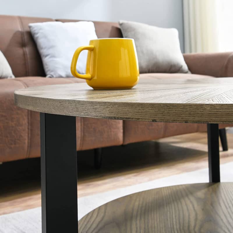 Round Coffee Table with Solid Wood Storage Circle Center Table