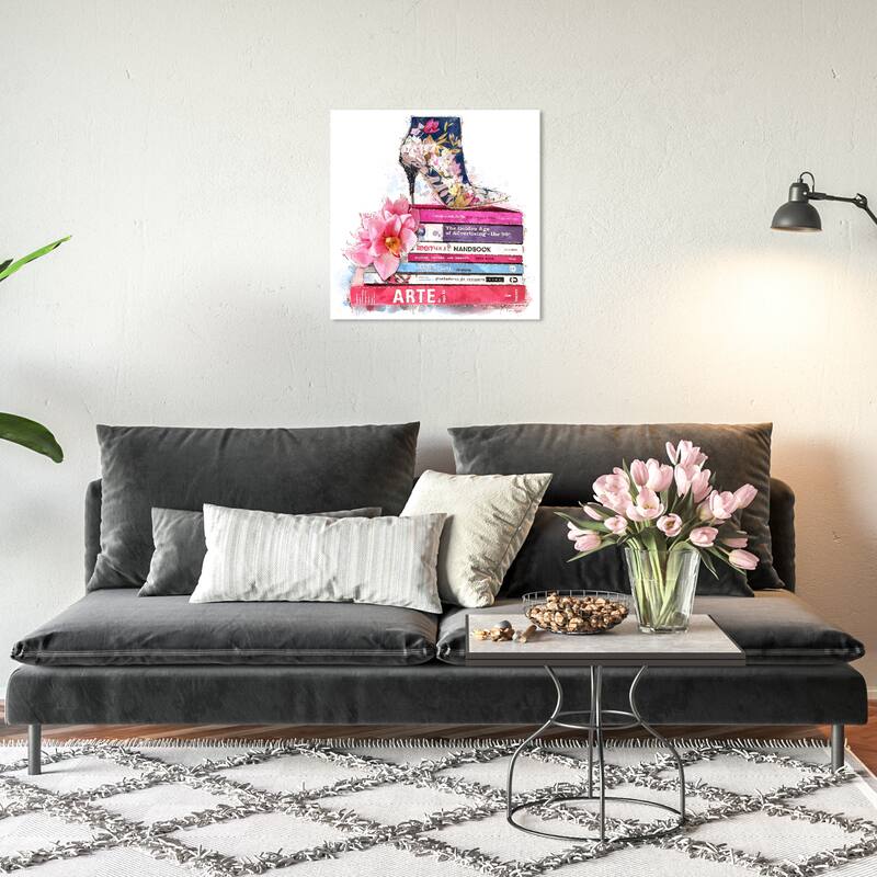 Wynwood Studio Canvas Fashion and Glam The Ultimate Floral Boot Pink and Dark Pink Glam Wall Art Canvas Print - 20 x 20
