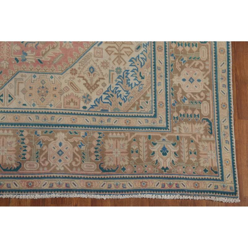 Pink Geometric Tabriz Persian Vintage Area Rug Handmade Wool Carpet - 8'0"x 11'5"