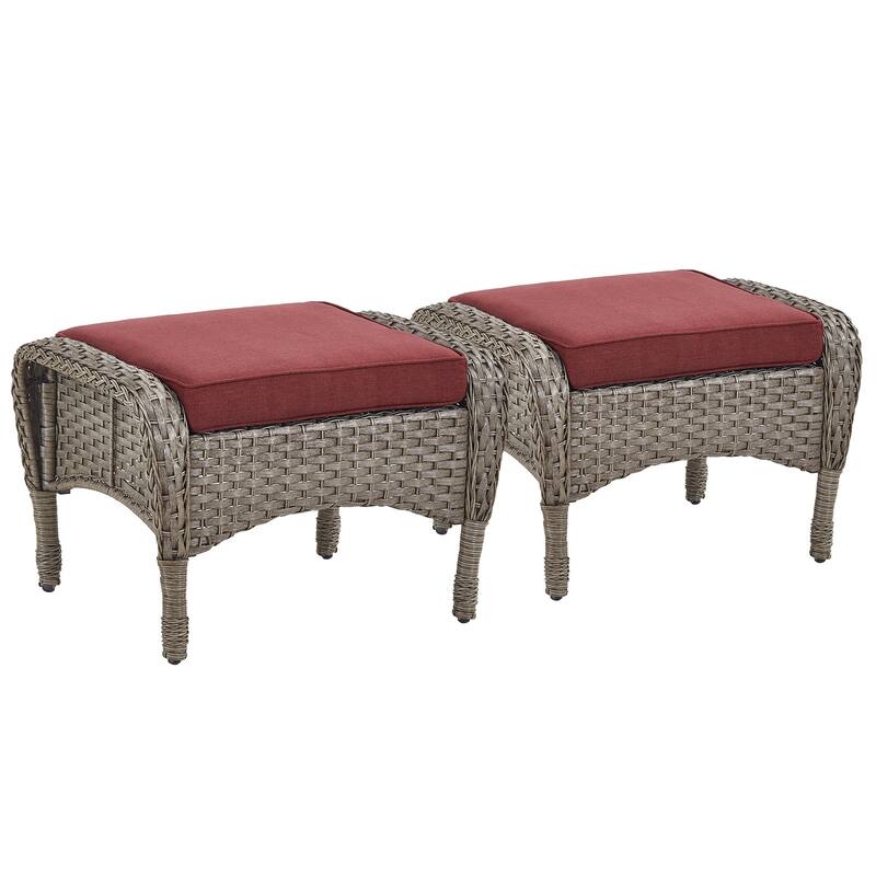 2 Pieces All Weather Rattan Wicker Ottoman Seat