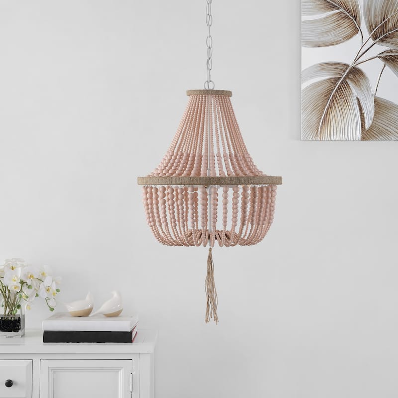 SAFAVIEH Lighting Kaori Adjustable 3-Light Blue Pendant Lamp - 16.5"x16.5"x29.75- 111.75" - 17Wx17Dx112H - Blush