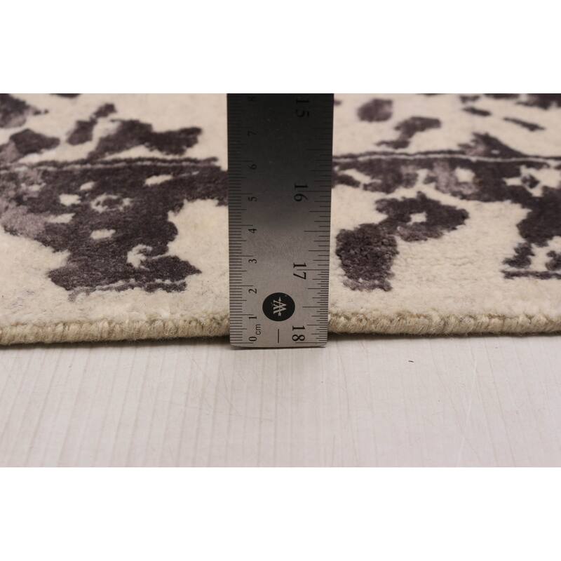 ECARPETGALLERY Hand-knotted Heritage Cream, Dark Grey Silk, Wool Rug - 8'7 x 11'10