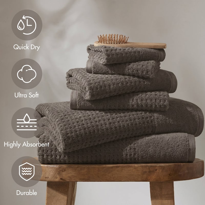 Madison Park Spa Waffle Cotton Waffle Jacquard Antimicrobial Bath Towel 6 Piece Set