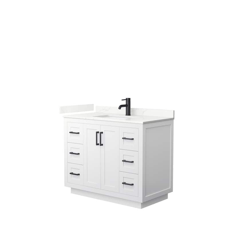 Miranda 42-inch Single Vanity, Quartz Top - White, Black Trim, Giotto Quartz Top