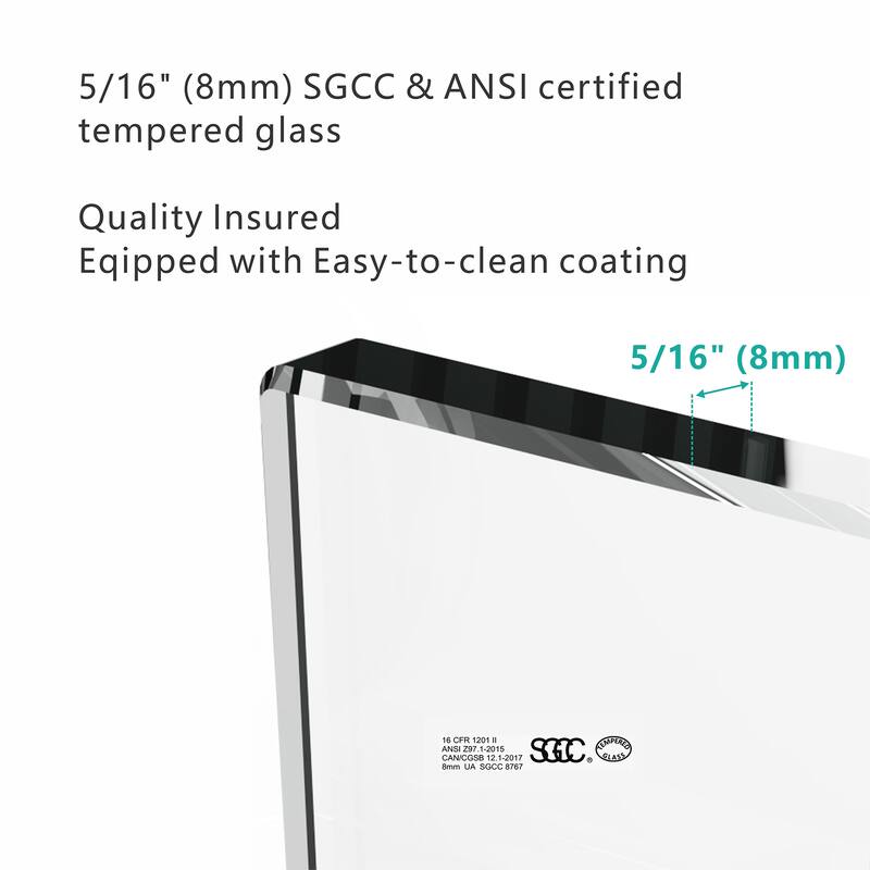 GDFStudio - 76'' H Frameless Sliding Glass Shower Door with Handle and Towel Bar, Easy-Clean Tempered Glass Panels