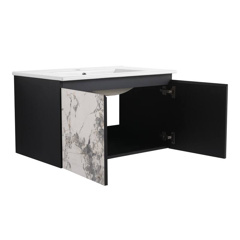 30" Floating Wall-Mounted Bathroom Vanity with Soft-Close Door Hinges, Ceramic Sink & Ample Storage