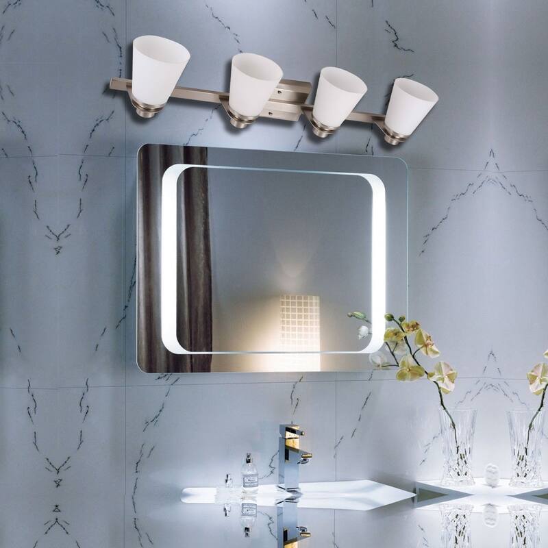 4 Light Vanity Lighting in Brushed Nickel and Etched Opal Glass