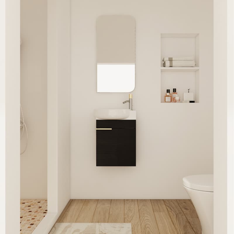 17 in.W Wall-Mounted Plywood Bathroom Vanity in Imitative Oak with Ceramic Sink