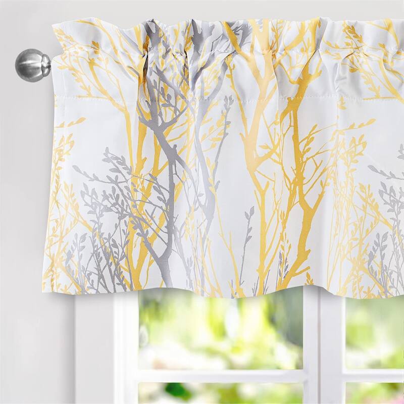 DriftAway Tree Branch Abstract Ink Printing Lined Thermal Insulated Window Curtain Valance Rod Pocket Single 52 x 14 - 52" width x 14 " length - Yellow
