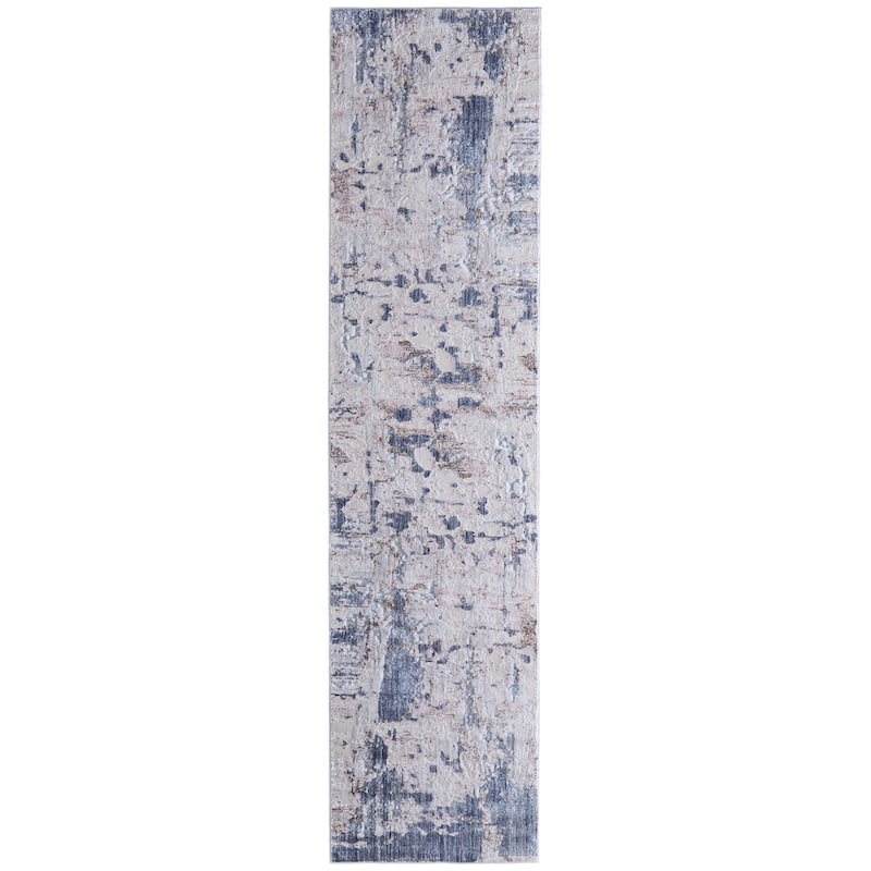 Grand Bazaar Corben Machine Made Abstract Transitional Area Rug - 3' x 12' - Ivory/Gray/Blue