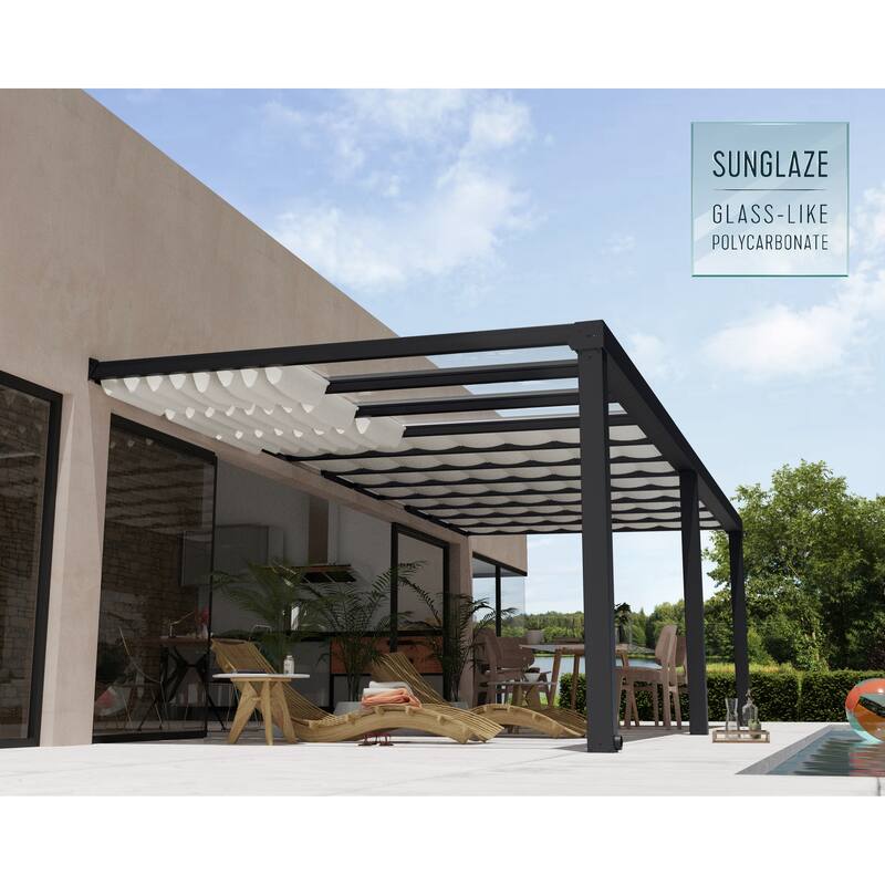 Stockholm 11 ft. Gray/Clear Patio Cover with Shades