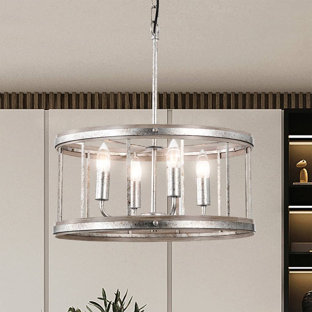 Zera 18 Inch Antique Rustic Drum Chandelier with 4 Light