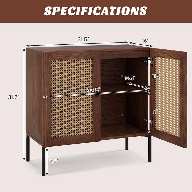 Costway Rattan Buffet Sideboard Cabinet Cupboard w/ Adjustable Shelf - See Details