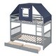preview thumbnail 8 of 7, Gray+Blue Twin over Twin Wood Bunk Bed with Drawers & Tent