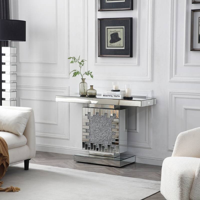 Decor 47.2 in. Silver Rectangle Glass Top Console Table