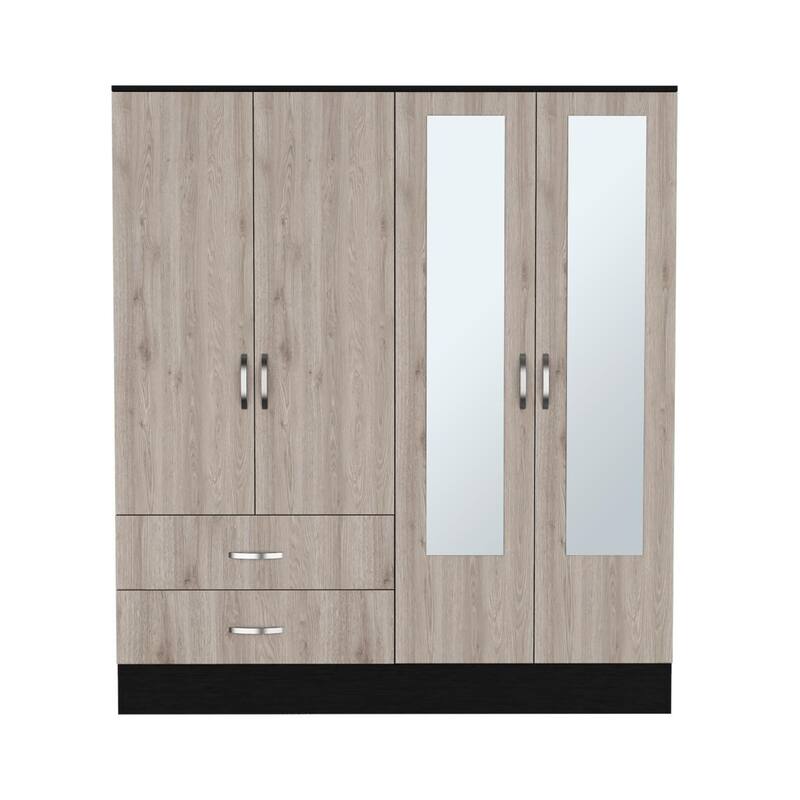 19.4" Modern Mirrored Armoire with Hanging Rod, Two Spacious Drawers and Three Interior Shelves