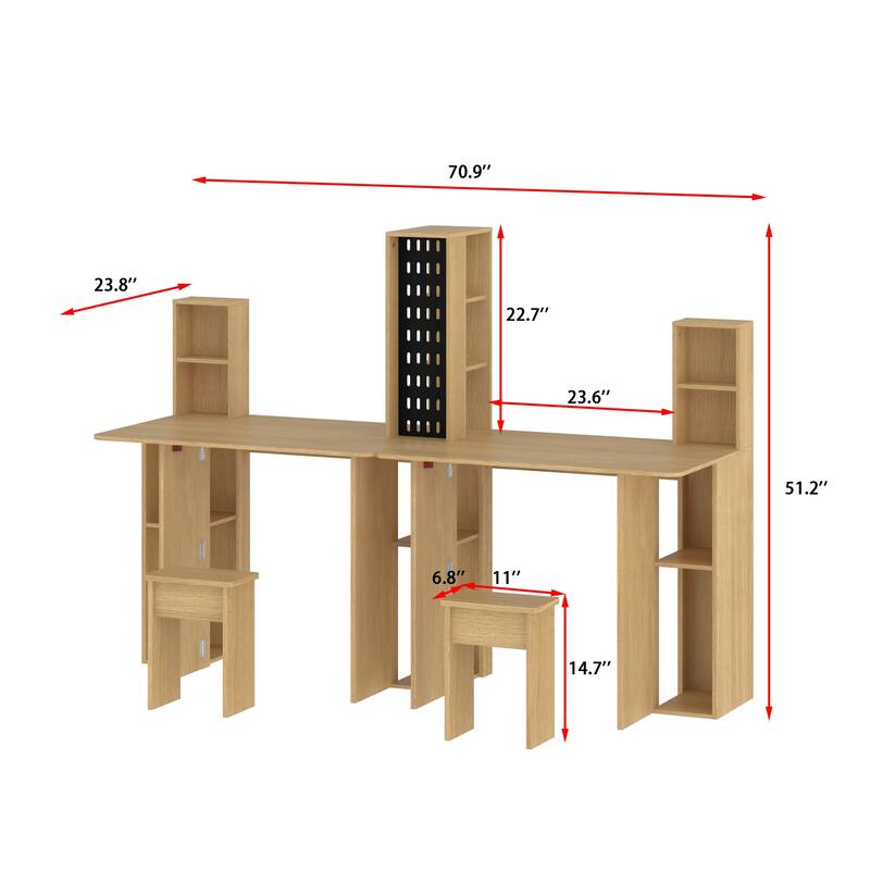 3-in-1 Folding Study Desk Multifunctional Writing Desk for 2 Kids