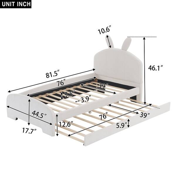 dimension image slide 1 of 2, Chenille Upholstered Twin Size Platform Bed with Trundle