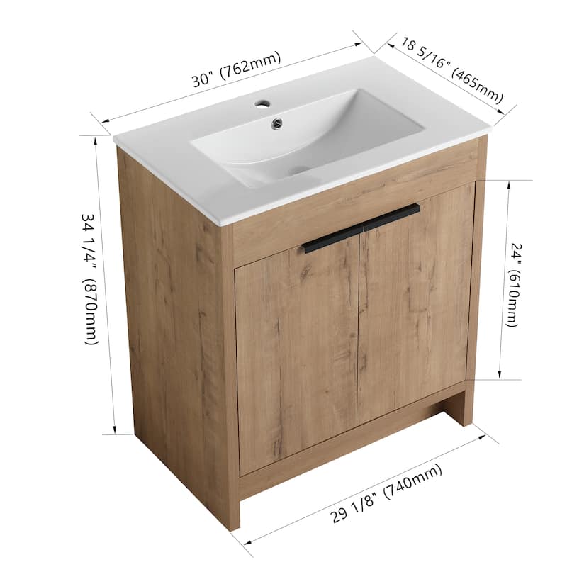GDFStudio - Lennox Modern Freestanding Bathroom Vanity with White Ceramic Sink and Soft-Close Doors