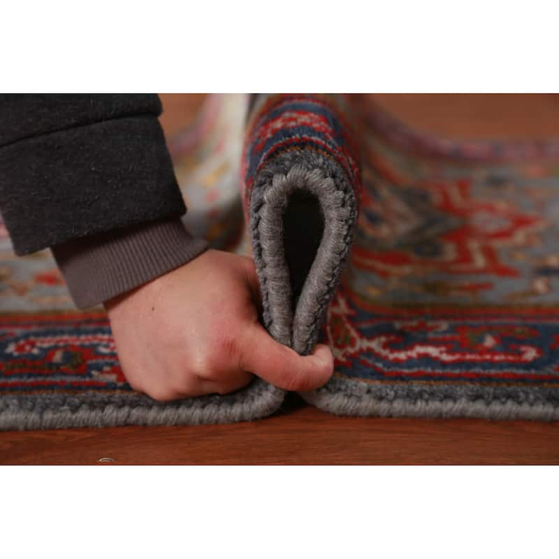 Hand Knotted Oriental 100% Wool Carpet Traditional Geometric Greys & Charcoal Heriz (serapi) Runner Rug - 7' 11'' X 2' 7''