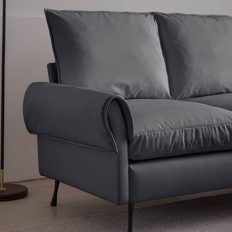 81" Modern L-Shaped Reversible Chaise Lounge Sofa in Dark Grey Technical Leather