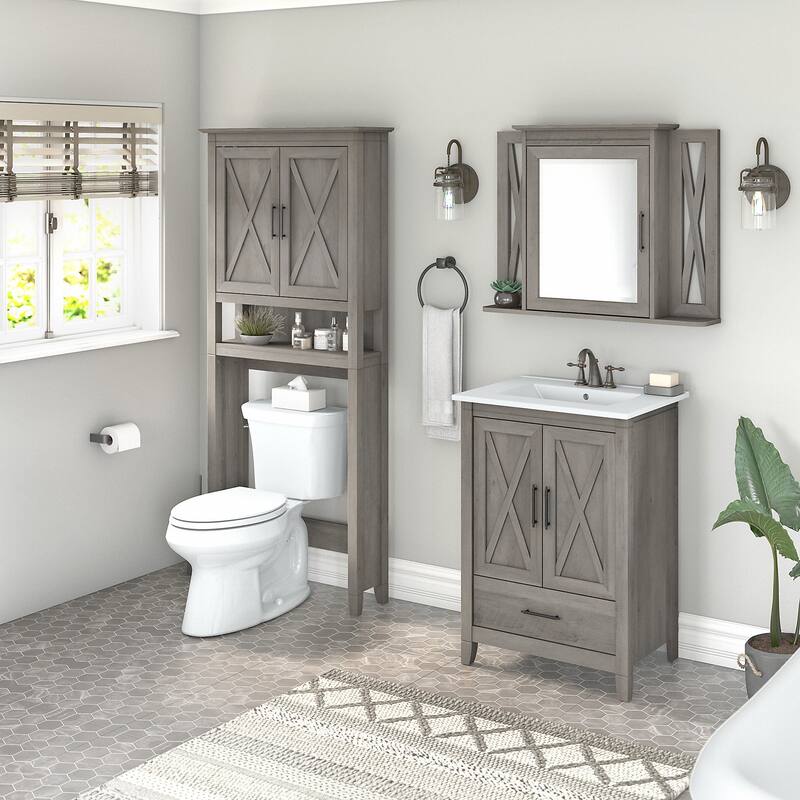 Key West 24W Bathroom Vanity, Mirror and Space Saver by Bush Furniture - Driftwood Gray