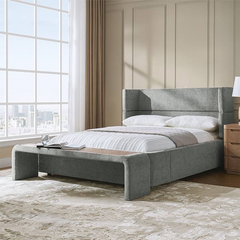 Kenneth Mordern Upholstered Bed with Four Interchangeable Configurations and Bed Tabled by HULALA HOME