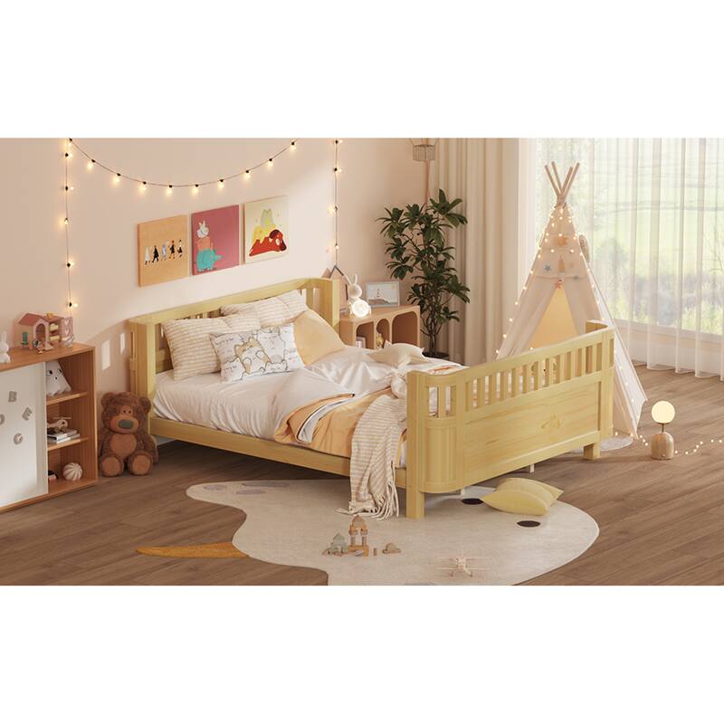 Roomfitters Queen Platform Bed, Low Profile Slatted Daybed with Wooden Frame and Removable Guardrails for Bedrooms