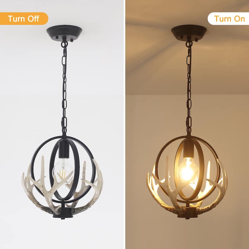 13inch Single Light Antler Rustic Farmhouse Style with Metal Frame Chandelier
