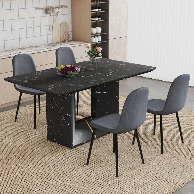 Table and Chair Set,Marble Pattern Mdf Dining Table Set -4 Chairs,Suitable for Kitchen,Dining Room