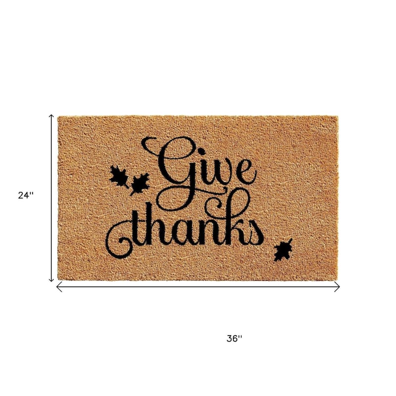 HomeRoots 24" X 36" Natural And Brown Thanksgiving Give Thanks Outdoor Coir Door Mat - 24.00' X '36.00