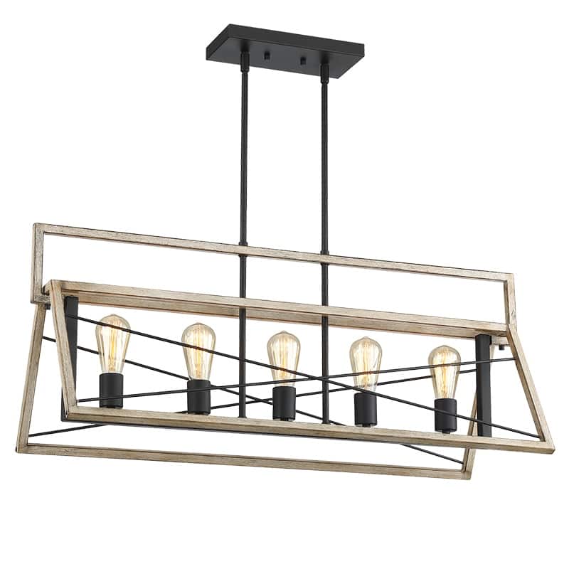 5 Light Farmhouse Linear Pendant with Wood Accents - 35.66" x 53.17" x 13"