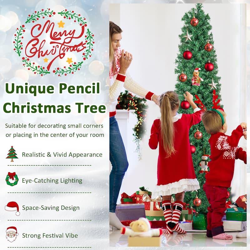 Gymax 6 FT Fiber Optic Artificial Christmas Tree Slim Pencil Xmas Tree