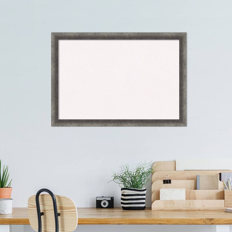 Burnished Concrete Narrow Wood Framed White Corkboard Bulletin Board