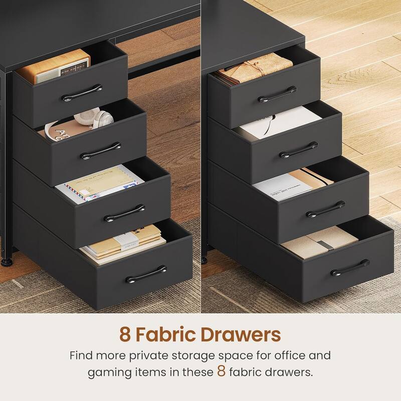 94.5" Two Person Desk with 8 Fabric Drawers Gaming Desk LED Lights