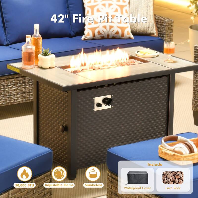 XIZZI Outdoor Patio Furniture Set with Fire Pit Table