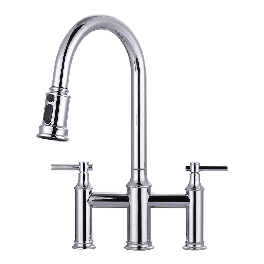 WOWOW Double Handle Pull Down Sprayer Bridge Kitchen Faucet