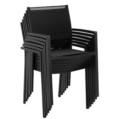 Fifi 21 Inch Set of 6 Dining Chairs, Black Aluminum Frame, Easily Stackable