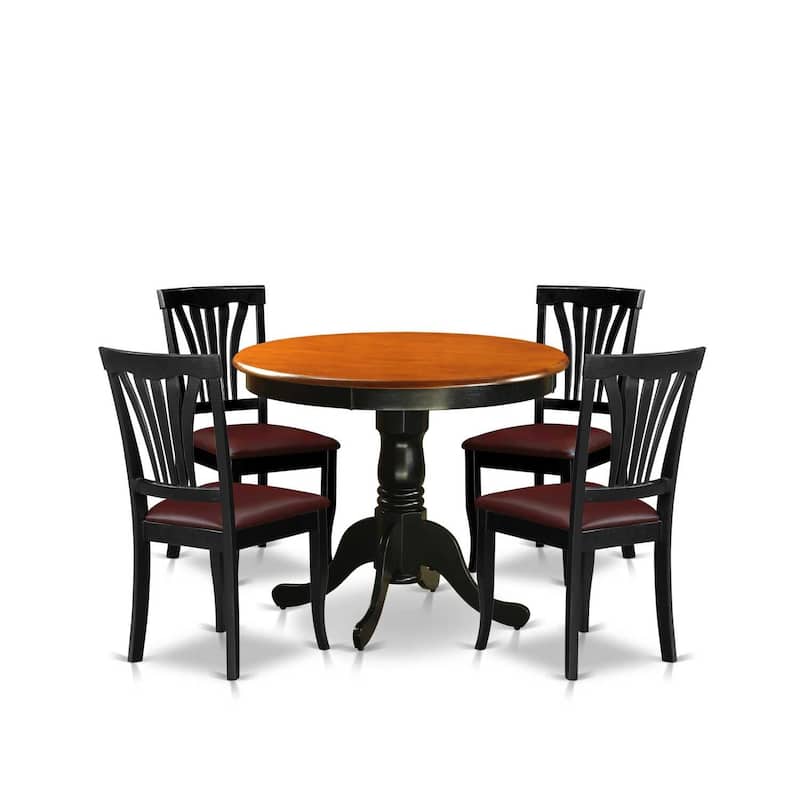 HomeStock 5-Piece Round Black Finish Solid Wood Top Dining Table with 4 Chairs
