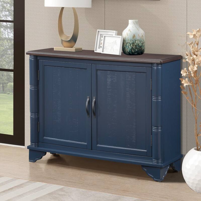 Retro Style Accent Storage Cabinet with Adjustable Shelves,Wood Grain Texture