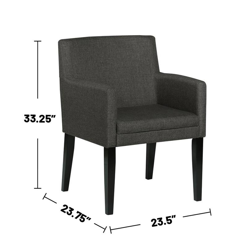 Set of 2 Charcoal Grey Fabric Upholstered Dining Arm Chairs, Grey