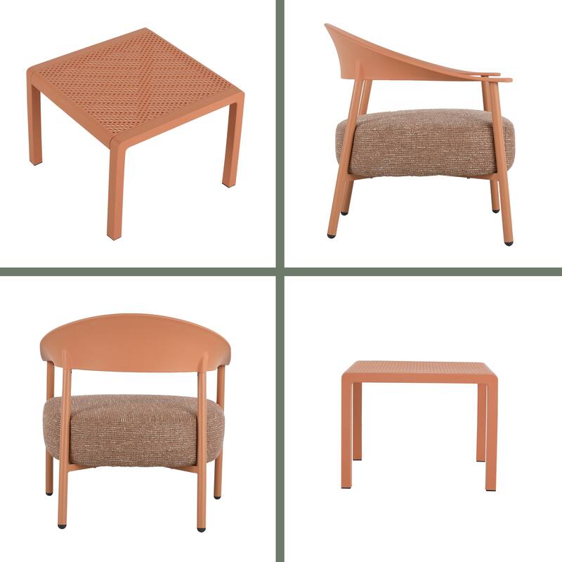 BNK Modern Furniture Set With Seat Cushions and PP & Steel Frame, 2 Accent Chairs and 1 Coffee Table